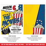 Movie Birthday Invitation for Boys. EDITABLE Party Invite for a Movies & Popcorn Party MO1