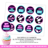 Bowling Party Cupcake Toppers Template Girls Neon Glow Birthday