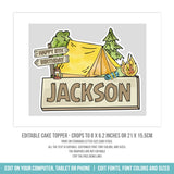 Campout Birthday Cake Topper Printable, Personalized Camping Cake Topper Digital Download