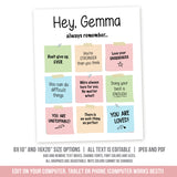 Affirmations for Kids or Teenagers, Editable Encouragement Poster Sign