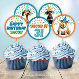 Get ready to "pawty" with these cool Puppy Dog cupcake toppers! They feature cute dogs and puppies in party hats, with colorful confetti. With all text fully editable and 6 different designs to mix &amp; match, you can customize these toppers to suit your party theme perfectly.