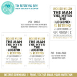 Editable Retirement Party Invitation Template for The Man, The Myth, The Legend, Digital Invite