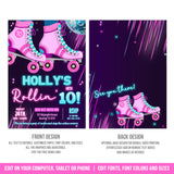 Editable Roller Skating Birthday Invitation, Rollin' Girls Roller Skate Party Digital Invite