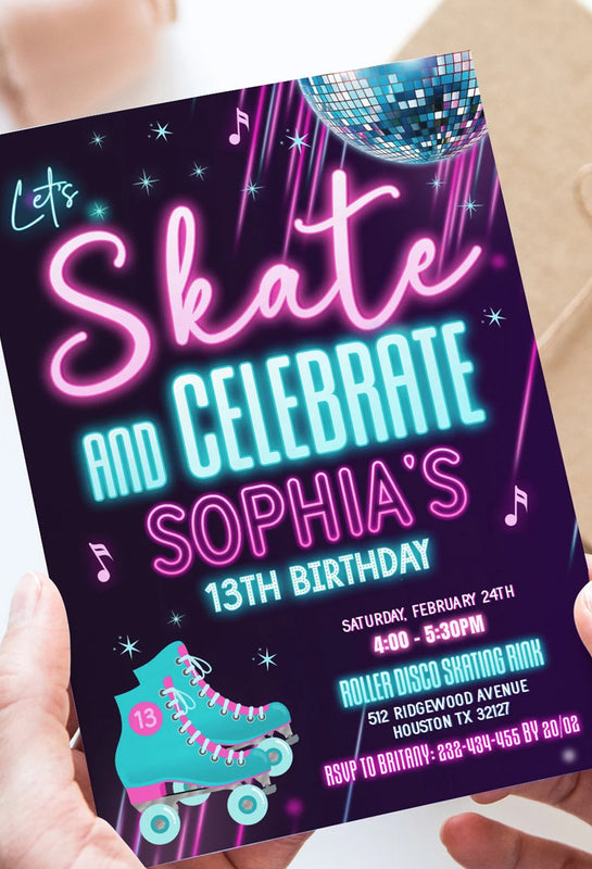 Roller Skating Birthday Invitation for a Roller Disco Party