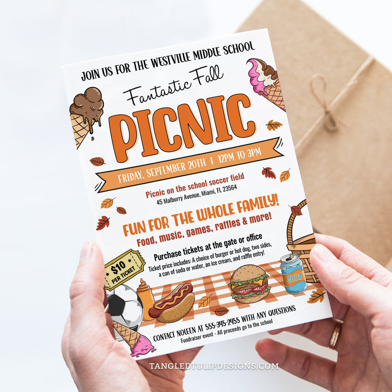 Editable Fall Picnic Flyer Template for School or Community Fundraiser