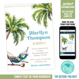 Tropical Retirement Party Invitation Template Palm Trees Hammock