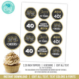 Whiskey 40th Birthday Cupcake Toppers or Slider Toppers. Custom Editable 40th Party Decorations Whiskey Theme