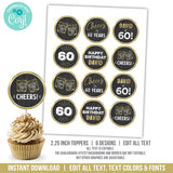 Editable Whiskey 60th Birthday Cupcake Toppers or Slider Toppers. Custom 60th Party Decorations