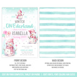 Winter ONEderland Invitation Template Girl Editable Snowman Party Invite
