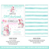 Editable Winter ONEderland Birthday Invitation Template, Girl Snowman Party Digital Invite