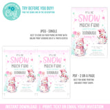 Winter Snow Birthday Invitation Girl Editable Snowman Snow Much Fun Party Invite