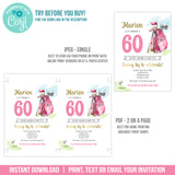 Editable Woman Golfer 60th Birthday Invitation Template, Golf Theme Digital Party Invite