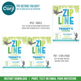 Zipline Party Invitation for Boys. EDITABLE Ziplining Birthday Invite. Edit in Corjl BZ1