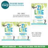 Editable Zipline Party Invitation, Boy Ziplining Birthday Digital Invite Template