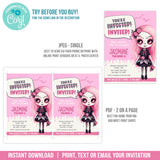 Zombie Party Invitation Template for Girls with Cute Girl Zombie