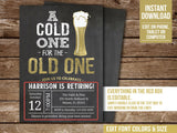 Retirement Party Invitation. EDITABLE Beer theme Retire Celebration Invite for Him Man Beer RE1