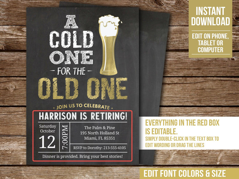 Retirement Party Invitation, Editable Beer theme Retire Celebration Digital Invite for a Man