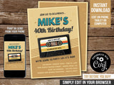 Mixtape 40th Birthday Invitation. Editable Cassette Tape Party Invite 40 Greatest Hits