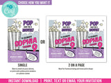 Editable Movies Birthday Invitation with Popcorn. Pop Over for a Movie Party Invite for Girls MO4