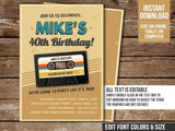 Mixtape 40th Birthday Invitation. Editable Cassette Tape Party Invite 40 Greatest Hits