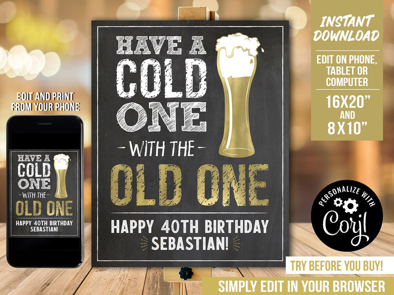 40th Birthday Sign. Personalized Beer Party Decoration Sign