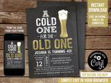 A Cold One for the Old One Editable Birthday Invitation, Beers Party Digital Invite