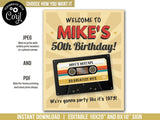 50th Birthday Sign Greatest Hits Mixtape Cassette Party Welcome Sign