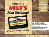 50th Birthday Sign Greatest Hits Mixtape Cassette Party Welcome Sign