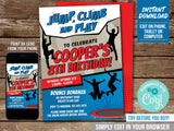 Jump, Climb & Play Birthday Invite. EDITABLE Trampoline Bounce and Climbing Party Invite for Boys CL4