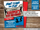 Jump, Climb & Play Birthday Invite. EDITABLE Trampoline Bounce and Climbing Party Invite for Boys CL4
