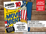 Movie Night Birthday Invitation, Boy Editable Pizza and Movies Party Digital Invite