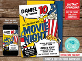 Movie Night Birthday Invitation, Boy Editable Pizza and Movies Party Digital Invite