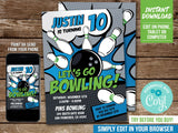 Bowling Birthday Invitation for Boys. EDITABLE Tenpin Bowling Party Editable Invite. Blue & Green. Edit in Corjl BB3