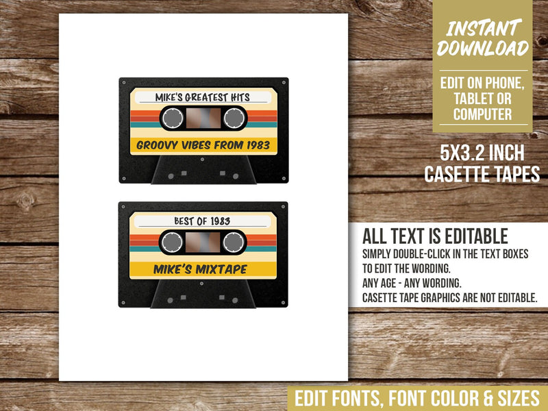 Cassette Tape Party Centerpiece Template Mixtape Birthday Decorative Sign