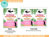 Ziplining Birthday Invitation. Editable Girl Zipline Party Digital Invite