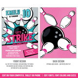 Bowling Birthday Invitation. Strike Up Some Fun EDITABLE Bowling Party Invite for Girls BB2