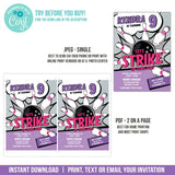 EDITABLE Bowling Party Invitation. Girls Strike Up Some Fun Bowling Birthday Invite. Purple, Glitter & Hot Pink BB2