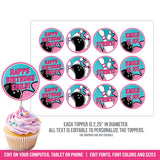 Editable Bowling Birthday Cupcake Toppers Girl Tenpin Cake Topper Decorations Digital Download PRINTABLE BB2