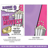 Editable Movie Party Invitation for Girls, Movie Birthday Digital Invite, Purple, Hot Pink