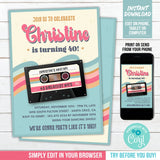 Cassette Tape 40th Birthday Invitation Woman Editable Mixtape Party Invite