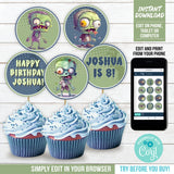 Zombie Cupcake Toppers. EDITABLE Little Zombies Apocalypse Birthday Cake Topper Corjl