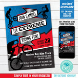 BMX Riding Birthday Invitation. Editable Biking Party Invite for Boys