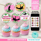 Editable Ziplining Party Cupcake Toppers for Girls Outdoor Adventure