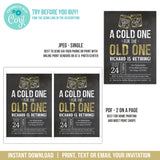 Retirement Party Invitation in a Whiskey Theme. Cold One Old One EDITABLE Retiring Invite RE1 WG