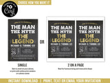 Editable 60th Birthday Invitation, The Man The Myth The Legend Party Digital Invite, Gold