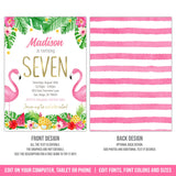 Flamingo Birthday Invitation, Girl Editable Tropical Summer Party Digital Invite