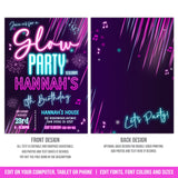Glow in the Dark Party Invitation. Neon Glow Birthday Invite for Teen or Tween Girls. EDITABLE in Corjl GLO1