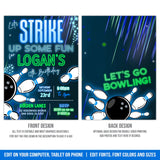 Bowling Birthday Invitation for Boys. EDITABLE Glow in the Dark Bowling Party Invite. Strike Up Fun!