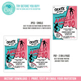 Editable Skateboarding Party Invite for Girls. Skater BirthdayInvitation Digital Download SK2