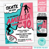 Editable Skateboarding Party Invite for Girls. Skater BirthdayInvitation Digital Download SK2